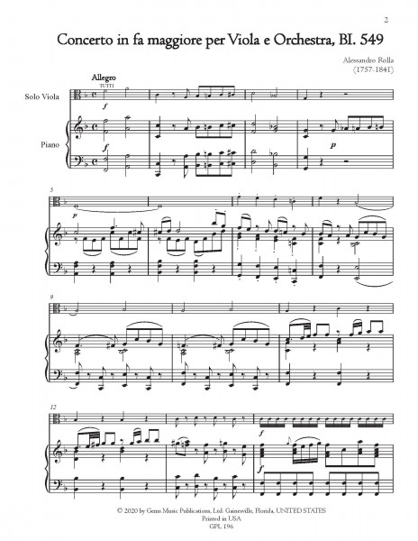 Concerto in fa maggiore, BI. 549 Viola e Orchestra (viola/piano reduction)