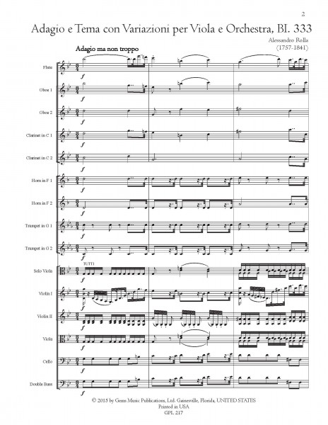 Adagio e Tema con Variazioni, BI. 333 Viola e Orchestra (score/parts)