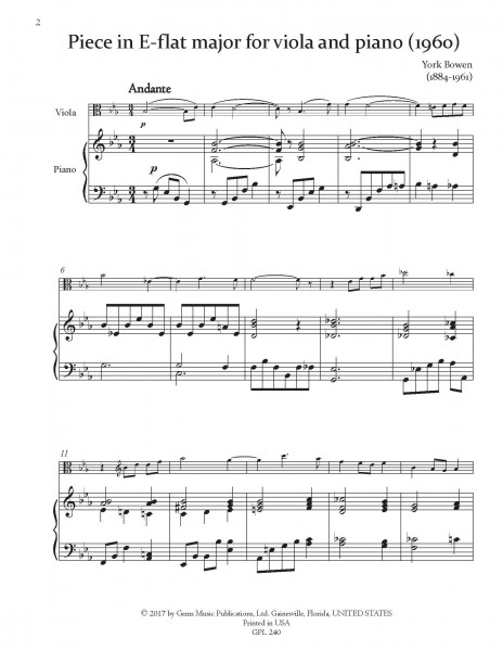 Piece in E-flat for viola and piano (1960)