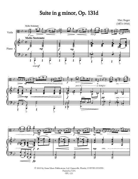 Suite in g minor, Op. 131d (1915) Viola and Strings (viola/piano reduction)
