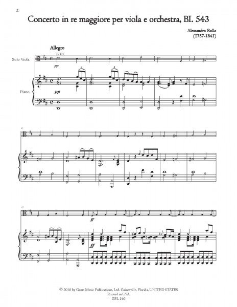 Concerto in re maggiore, BI. 543 Viola e Orchestra (viola/piano reduction)