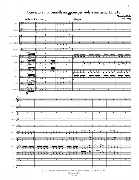 Concerto in mi bemolle maggiore, BI. 545 Viola e Orchestra (score/parts)