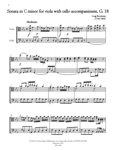 2 Sonatas for Viola with Cello accompaniment in C minor and C major, G. 17-18