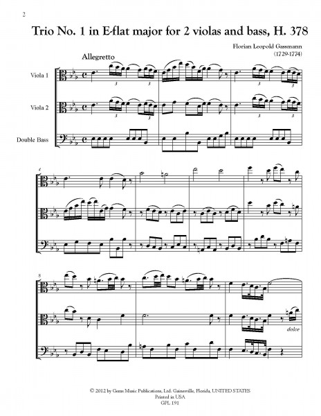 Two Trios in E-flat major and B-flat major, H. 377-378 for 2 Violas and Bass