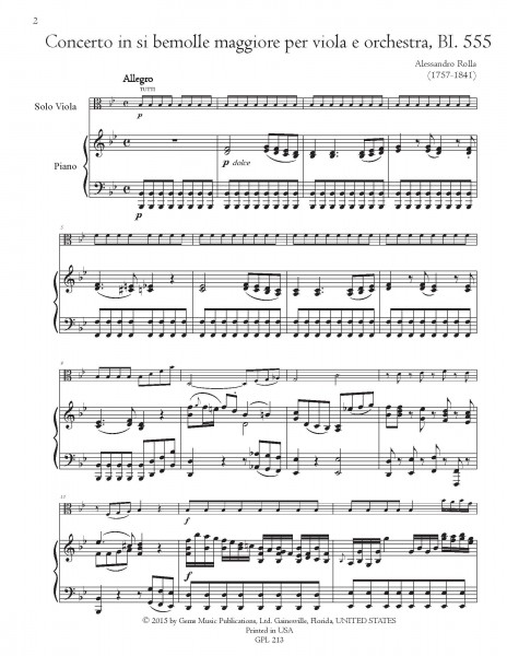 Concerto in si bemolle maggiore, BI. 555 Viola e Orchestra (movement II incompleto) (viola/piano reduction)