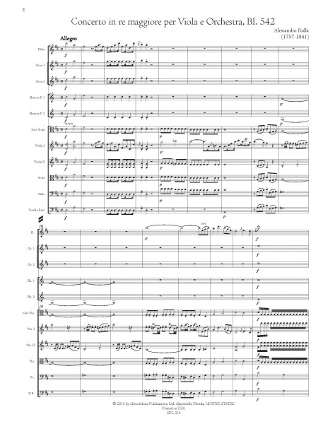 Concerto in re maggiore, BI. 542 Viola e Orchestra (movement I solo) (score/parts)