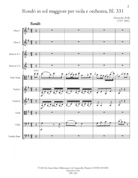 Rondo in sol maggiore, BI. 331 Viola e Orchestra (score/parts)