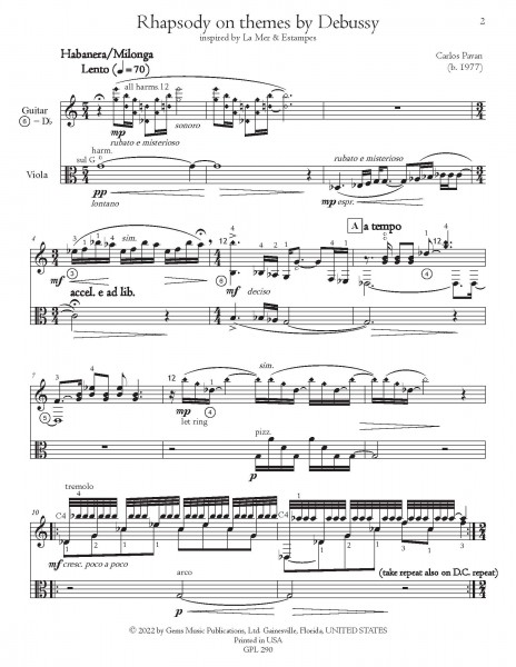Rhapsody on Themes by Debussy for viola and guitar