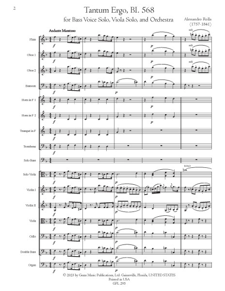 Tantum Ergo, BI. 568 for Bass Voice, Solo Viola, and Orchestra (score/parts)