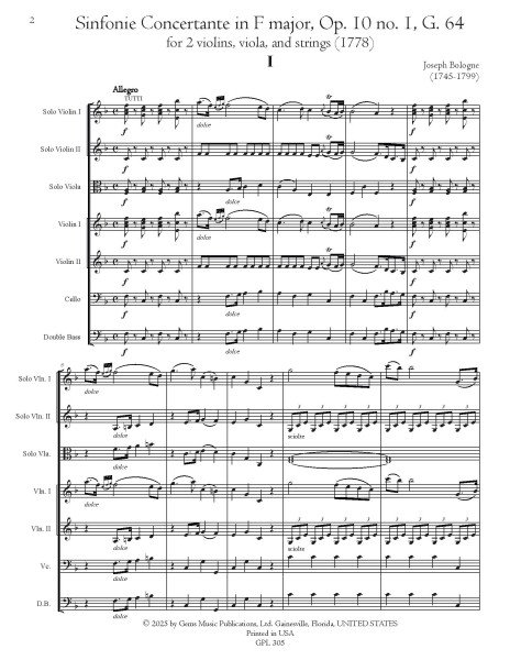 Sinfonie Concertante in F major, Op. 10 no. 1, G. 64 for 2 solo violins, solo viola and orchestra