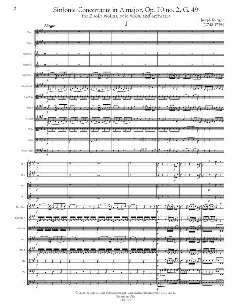 Sinfonie Concertante in A major, Op. 10 no. 2, G. 49 for 2 solo violins, solo viola and orchestra